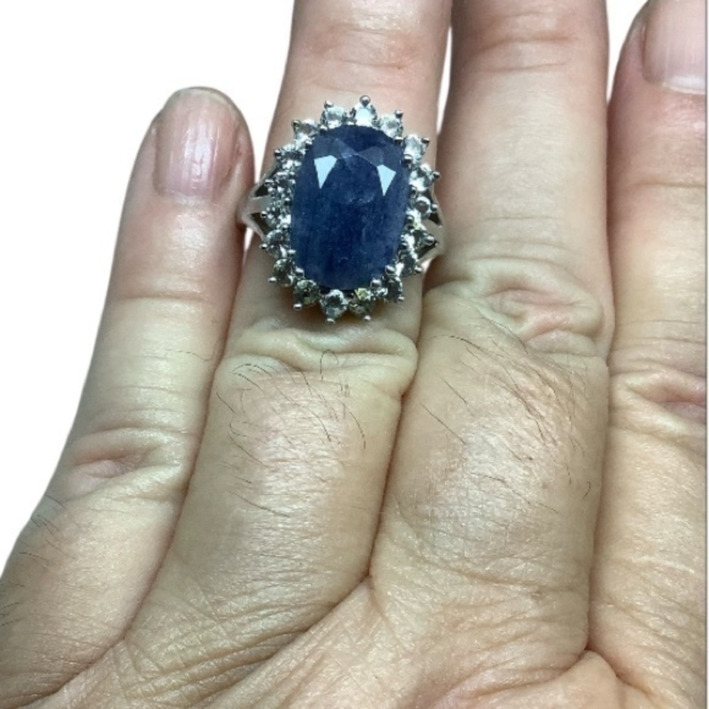 Sterling silver blue gemstone CZ Halo ring